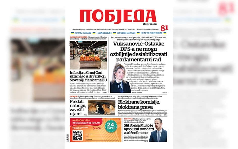 Naslovnica "Pobjede" 14. mart 2026.