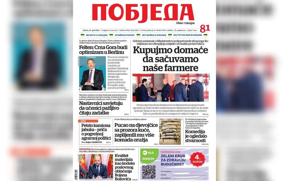 Naslovnica “Pobjede” 25. april 2026.