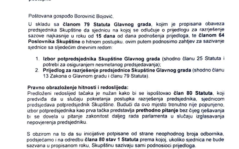 SEP: Predat zahtjev za sazivanje sjednice Skupštine Glavnog grada