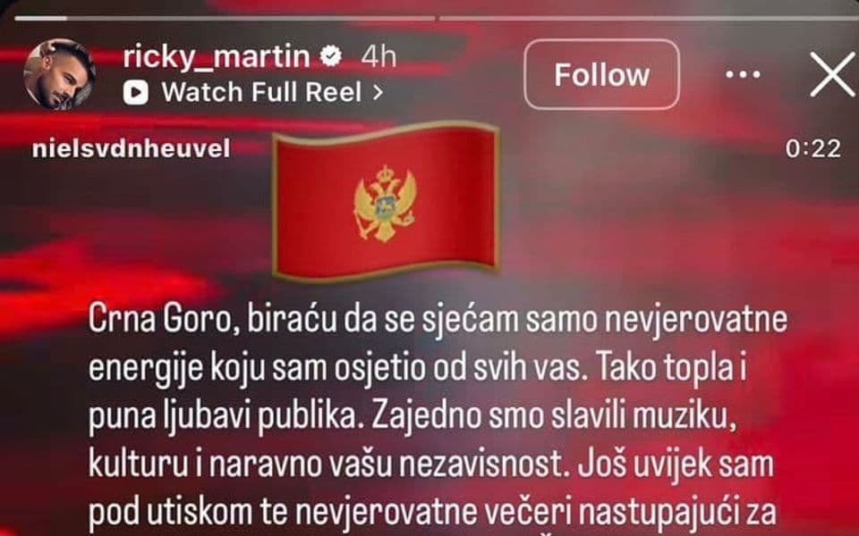 Riki Martin: Biraću da se sjećam samo nevjerovatne energije, sigurno ću se vratiti u Crnu Goru