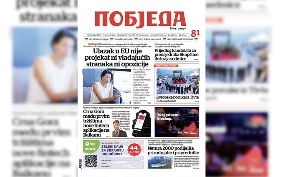 Naslovnica "Pobjede" 9. jun 2026.