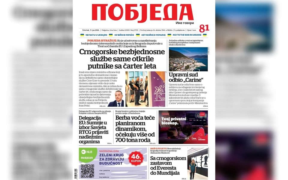 Naslovnica "Pobjede" 11. jun 2026.