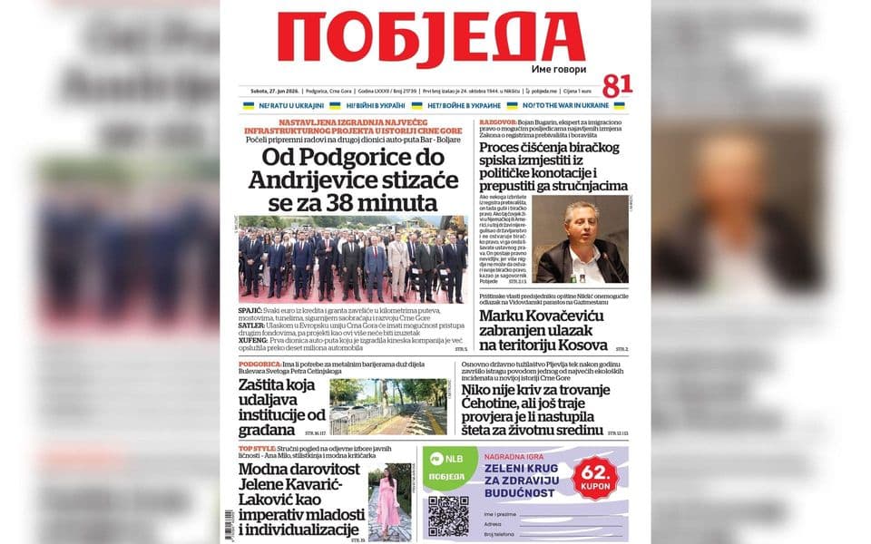 Naslovnica "Pobjede" 27. jun 2026.