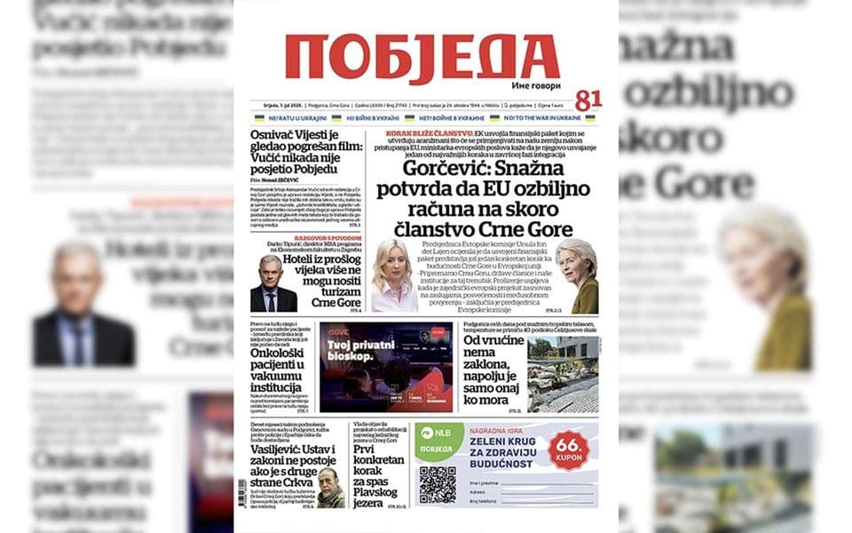 Naslovnica "Pobjede" 1. jul 2026.