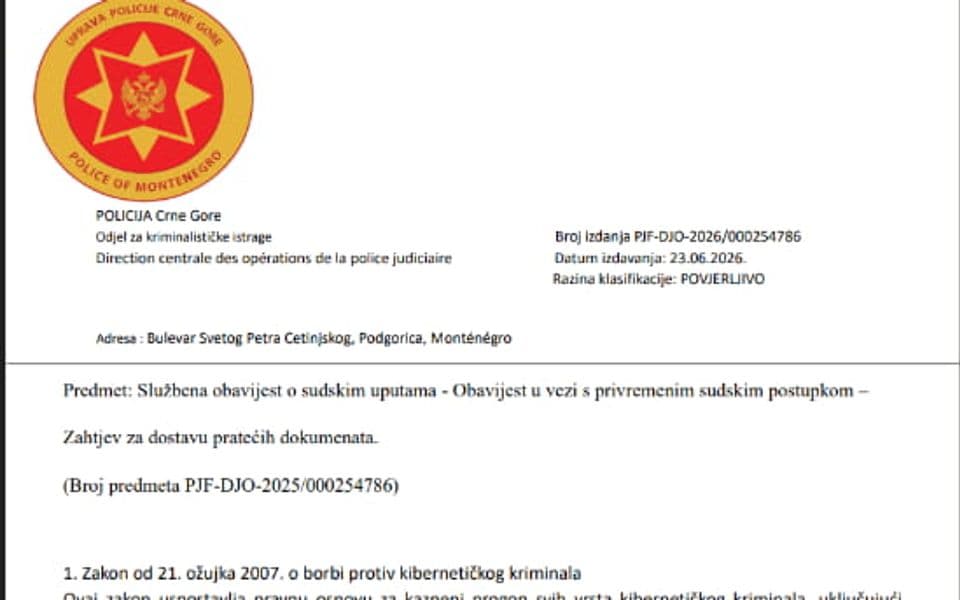 Lažni mejlovi u ime policije kruže Crnom Gorom: "Poruke obrisati i blokirati adresu pošiljaoca"