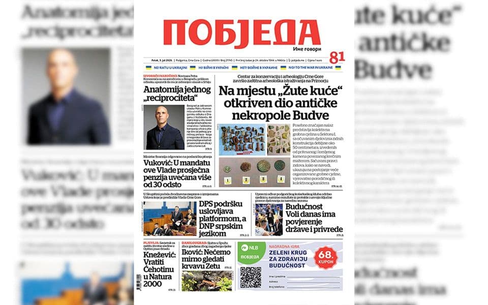 Naslovnica “Pobjede” 3. jul 2026.