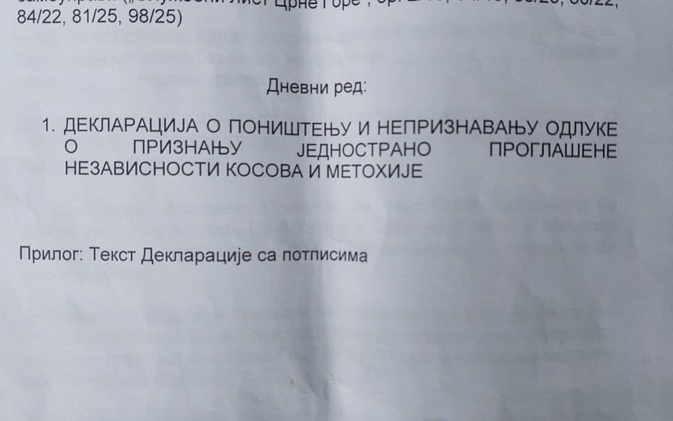 I Bečićeve Demokrate u Pljevljima podržale inicijativu za „otpriznavanje“ Kosova