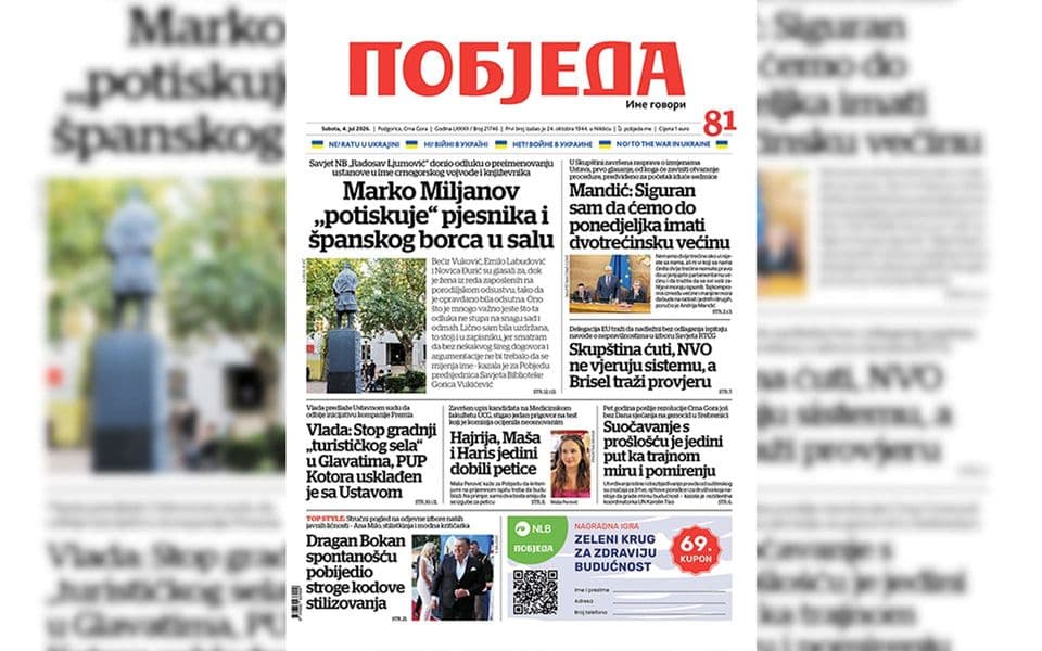 Naslovnica "Pobjede" 4. jul 2026.