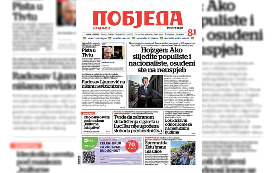 Naslovnica “Pobjede” 5. jul 2026.