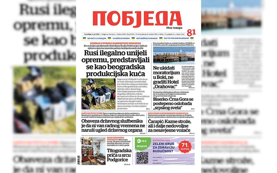 Naslovnica "Pobjede" 6. jul 2026.