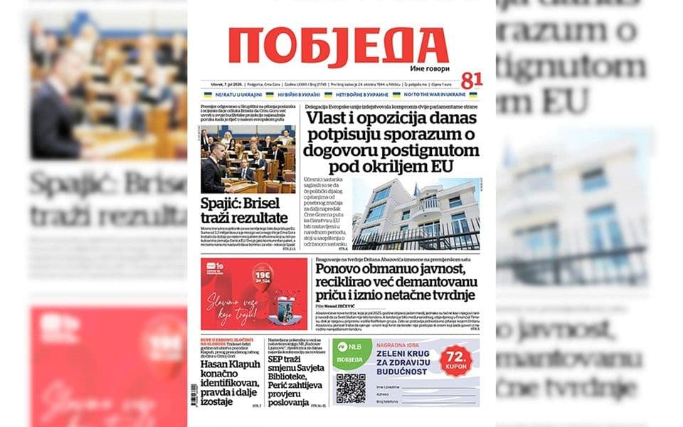 Naslovnica "Pobjede" 7. jul 2026.