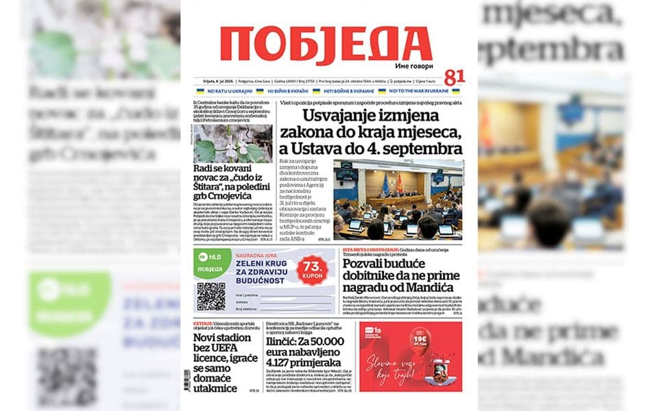 Naslovnica "Pobjede" 8. jul 2026.