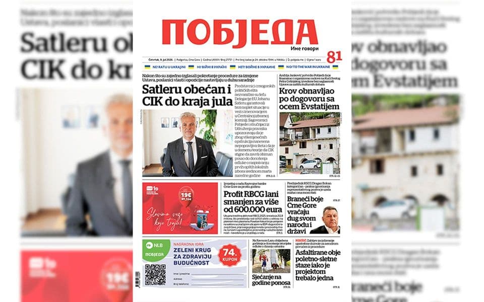 Naslovnica "Pobjede" 9. jul 2026.
