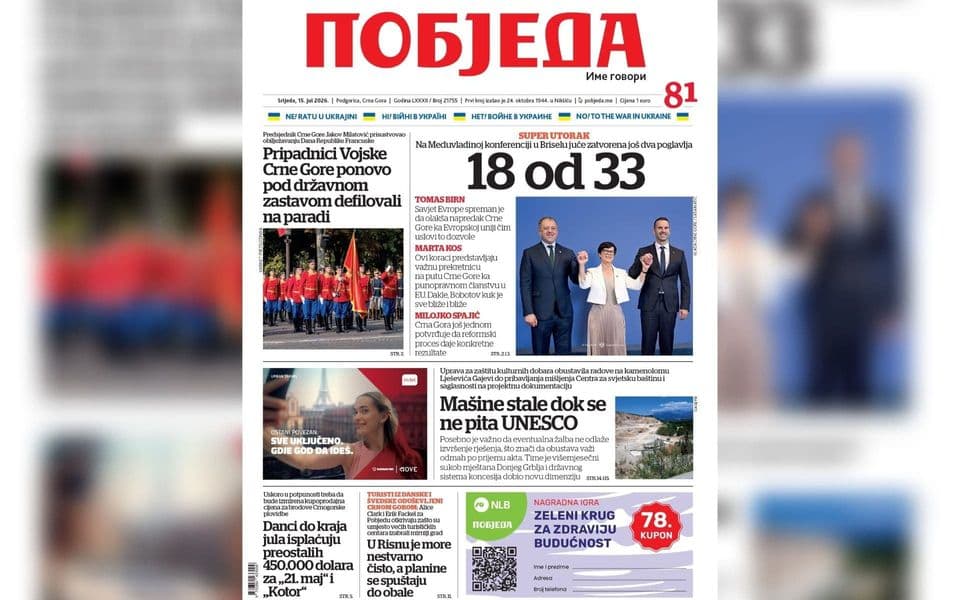 Naslovnica "Pobjede" 15. jul 2026.