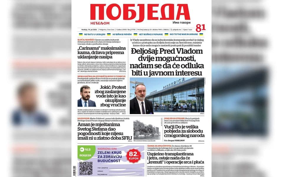 Naslovnica "Pobjede"19. jul 2026.