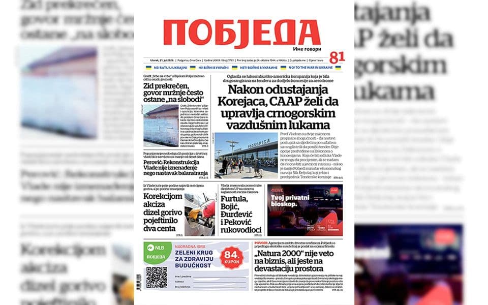 Naslovnica "Pobjede" 21. jul 2026.