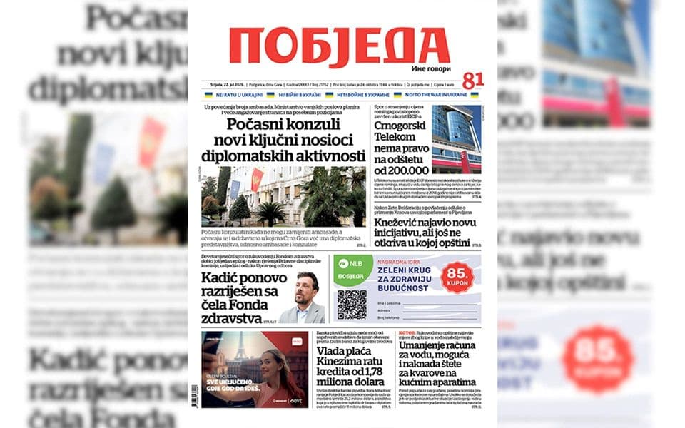 Naslovnica "Pobjede" 22. jul 2026.