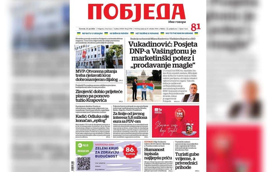 Naslovnica "Pobjede" 23. jul 2026.