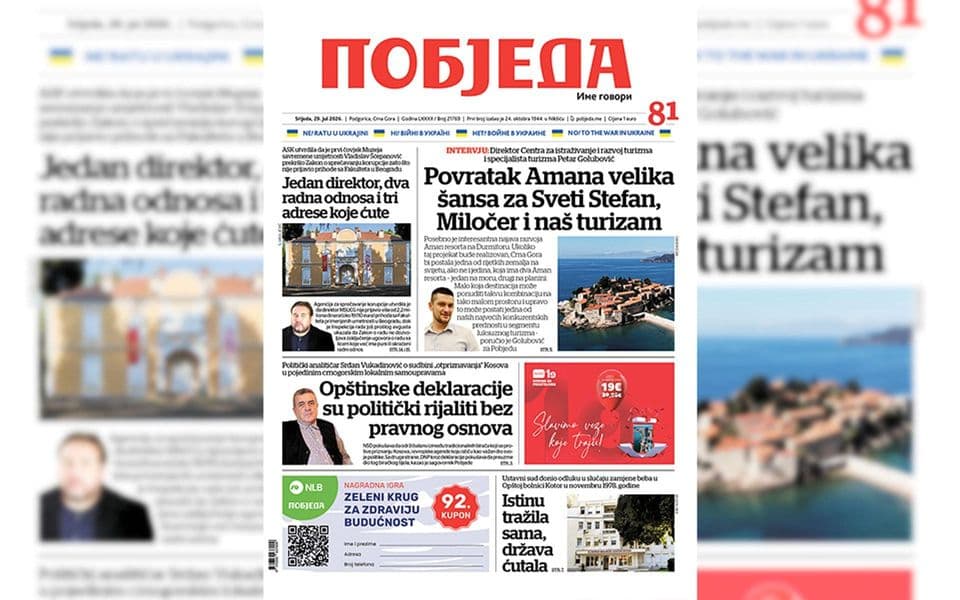 Naslovnica "Pobjede" 29. jul 2026.