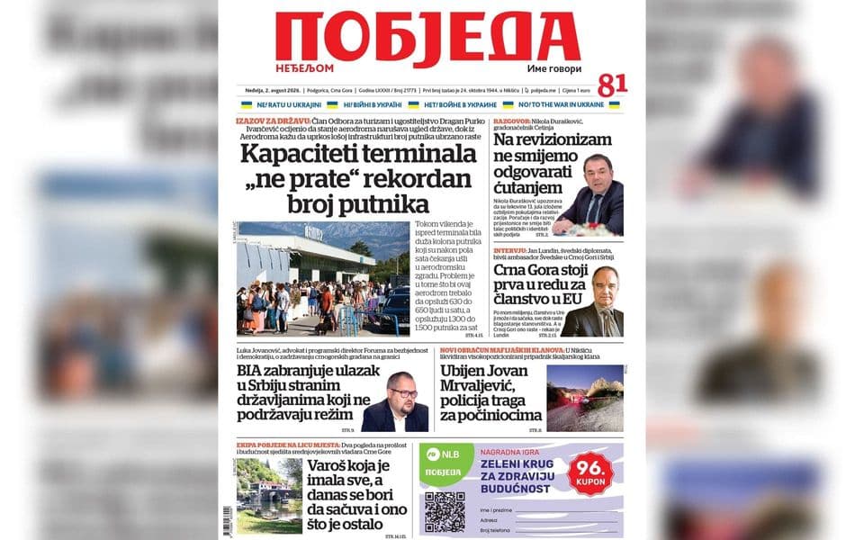 Naslovnica "Pobjede" 2. avgust 2026.