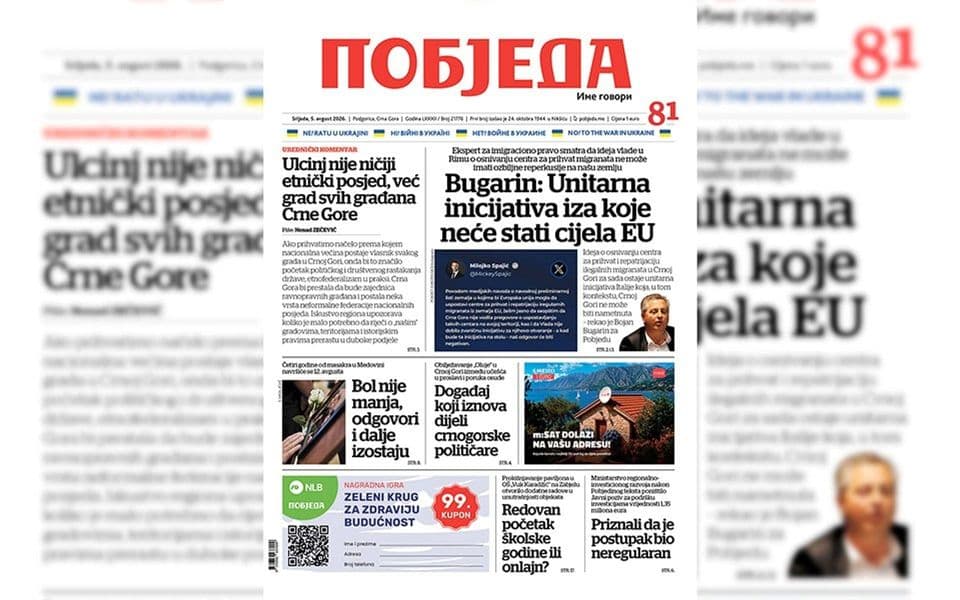 Naslovnica "Pobjede" 5. avgust 2026.
