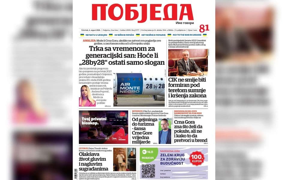 Naslovnica "Pobjede" 6. avgust 2026.