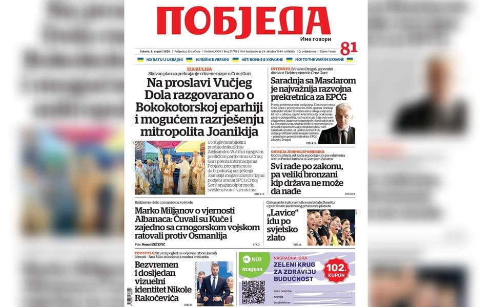 Naslovnica "Pobjede" 8. avgust 2026.