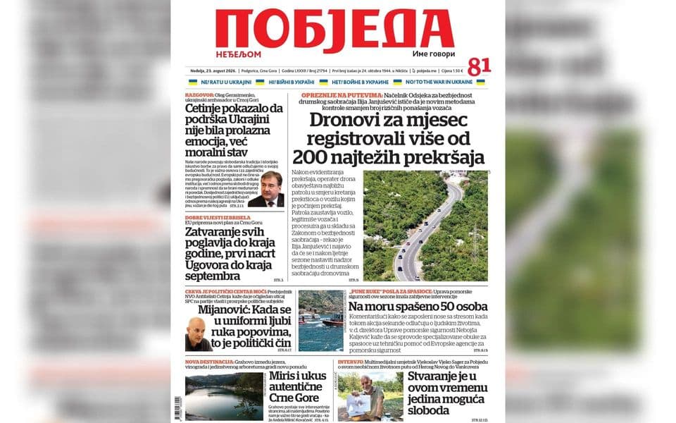 Naslovnica "Pobjede" 23. avgust 2026.