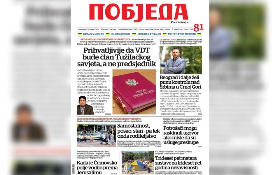 Naslovnica "Pobjede" 24. avgust 2026.