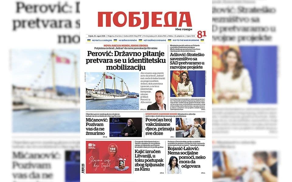 Naslovnica "Pobjede" 26. avgust 2026.