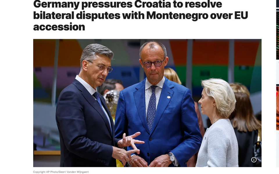 Euronews: Njemačka vrši pritisak na Hrvatsku da bude konstruktivna i ne koči put Crne Gore u EU